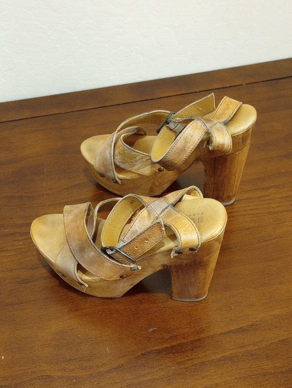 Bed Stu Kalah Platform Heel Oats Rustic Boho Leather & Wood Sandal - 6.5 - Picture 5 of 13